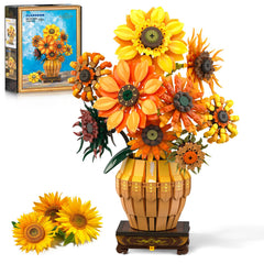 PLAXSOON Sunflower Building Set with Lights vase base showcased for warm room ambiance