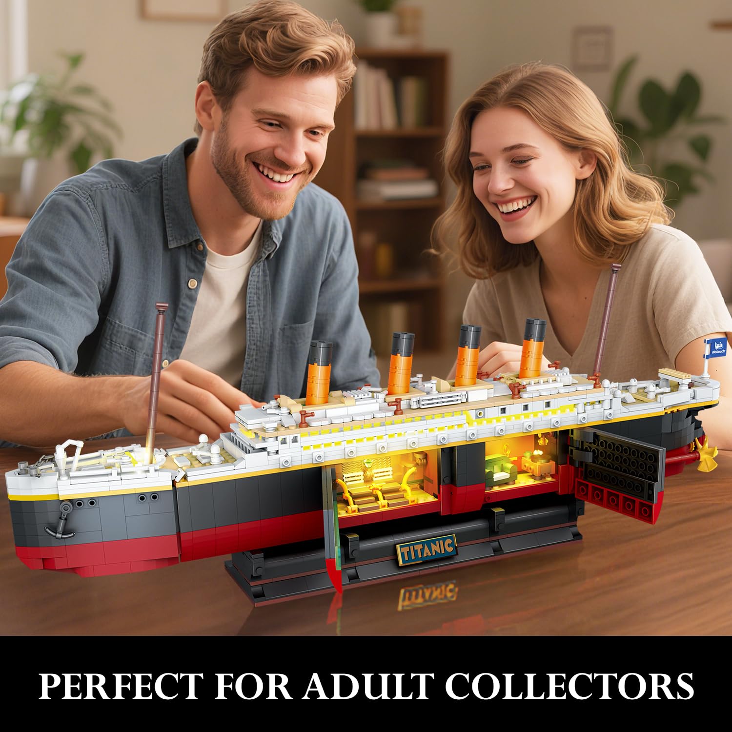 PLAXSOON Titanic model highlights smokestacks and decks for detailed display.