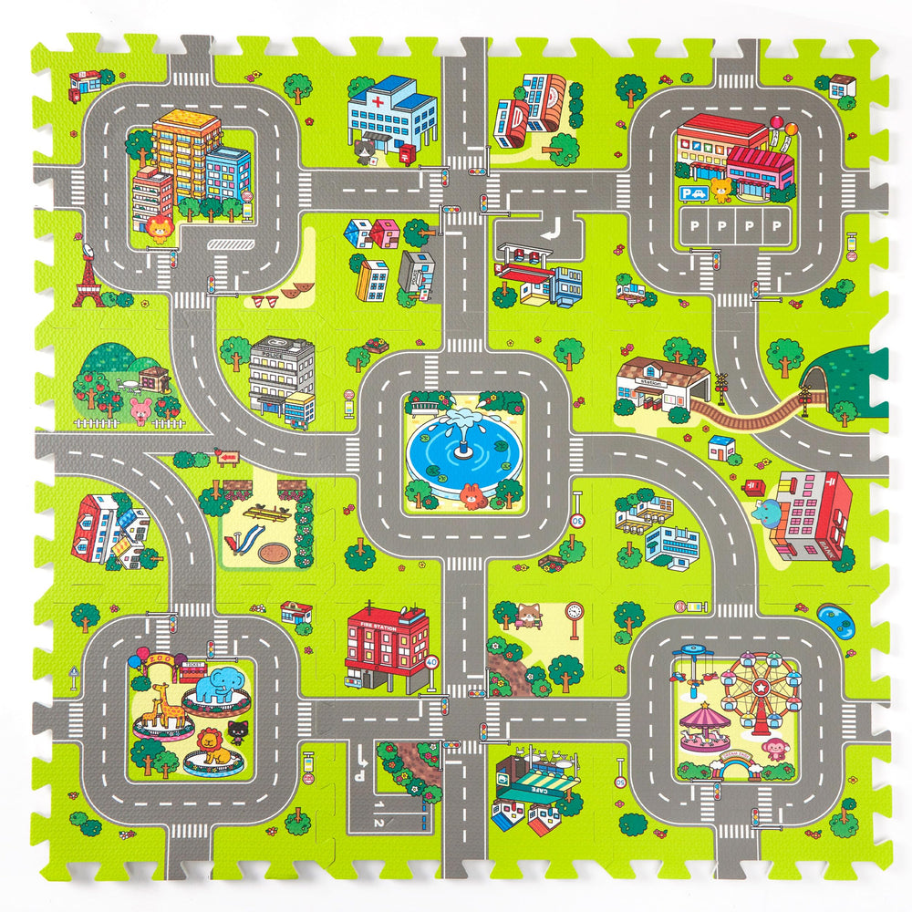 PLAY 10 City Road Tiles provide a safe, imaginative play surface.