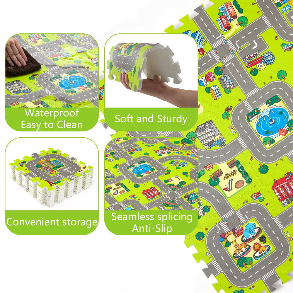 PLAY 10 School Zone tiles promote color, number, and shape recognition.