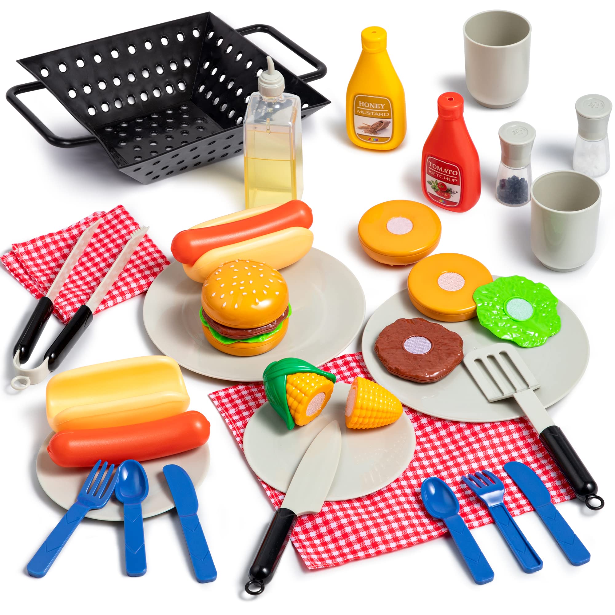 Play-Act 27-piece BBQ Grill Playset assembled for imaginative backyard feasts and role-play.