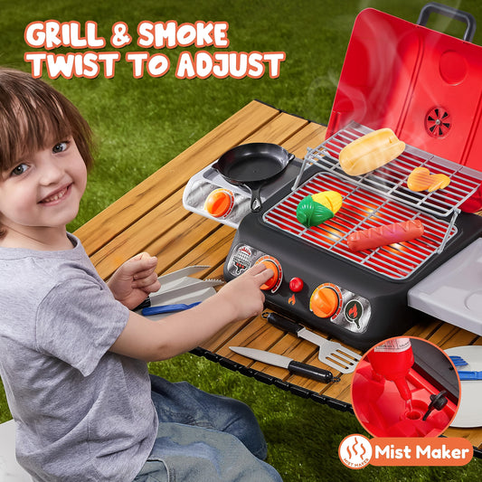 Play-Act Kids BBQ Grill Playset smoke feature creates realistic ambience for play