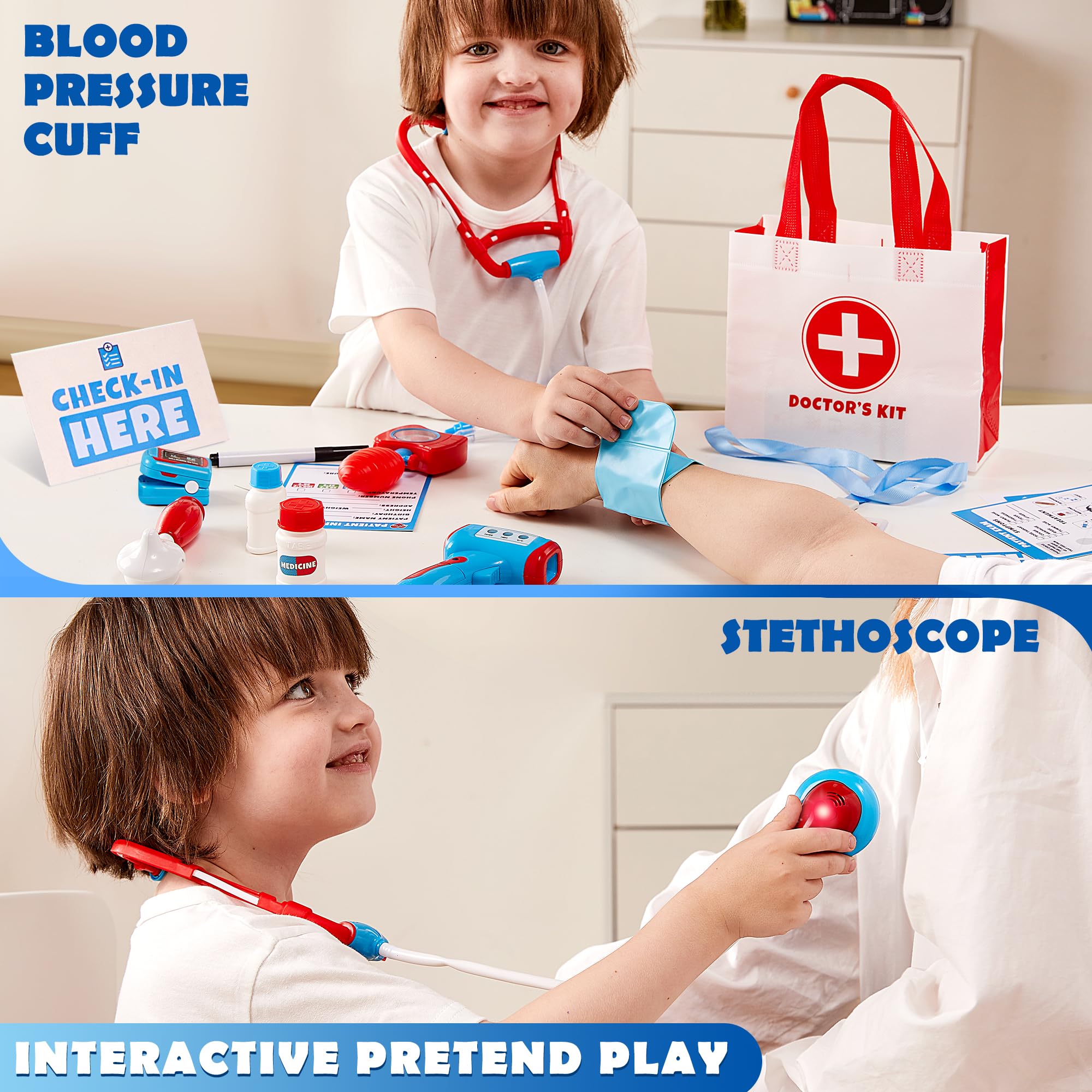Play-Act doctor bag keeps tools organized for portable pretend clinics.