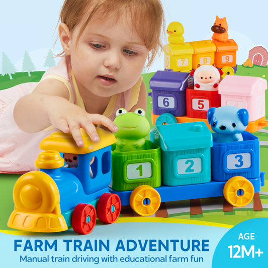 Play-Act Learning Farm Train with open roof enables interactive pretend play.