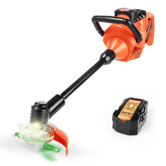 Play-Act toddler weed trimmer with rotating blades and green light for imaginative outdoor play