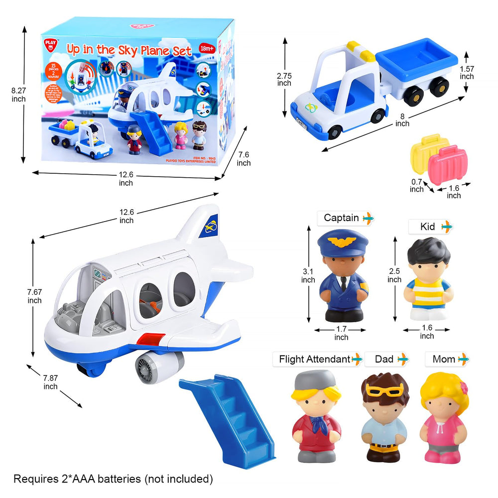 PLAY Airplane toy blue baggage trailer connects for extended adventures.