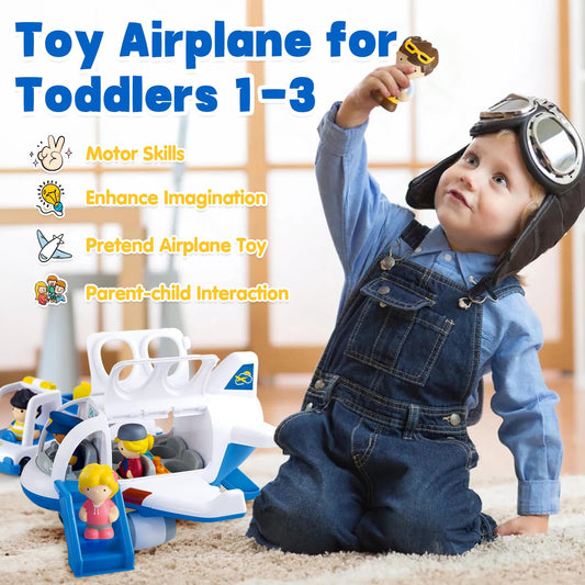 PLAY Airplane toy blue open doors aid accessible pretend flights.