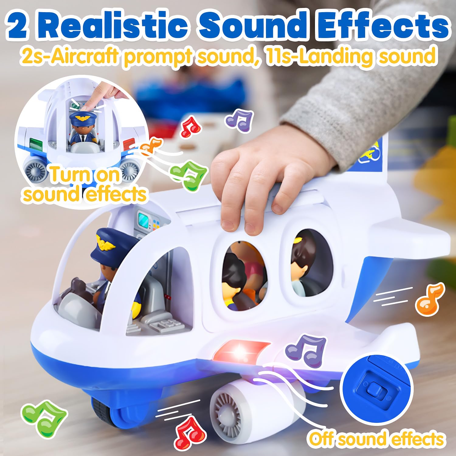 PLAY Airplane toy blue captain button creates takeoff and landing sounds.
