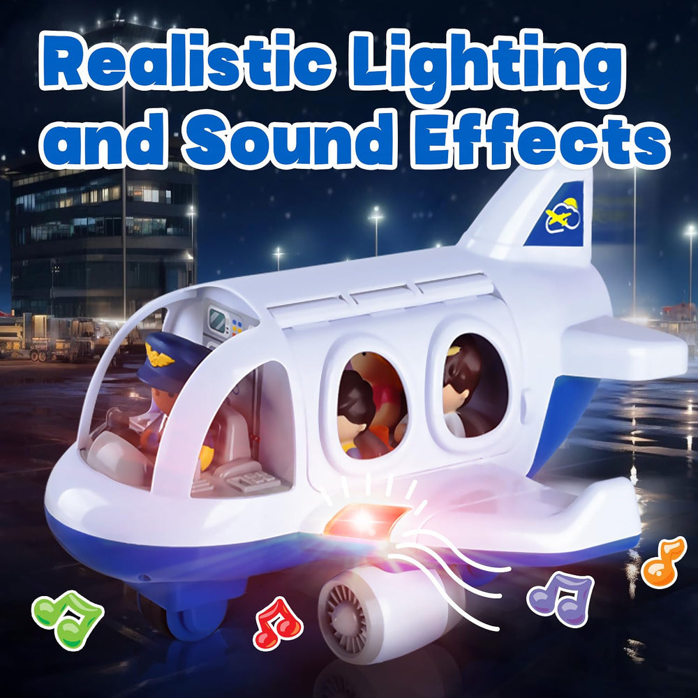 PLAY Airplane toy blue flashing lights enhance pretend travel scenes.
