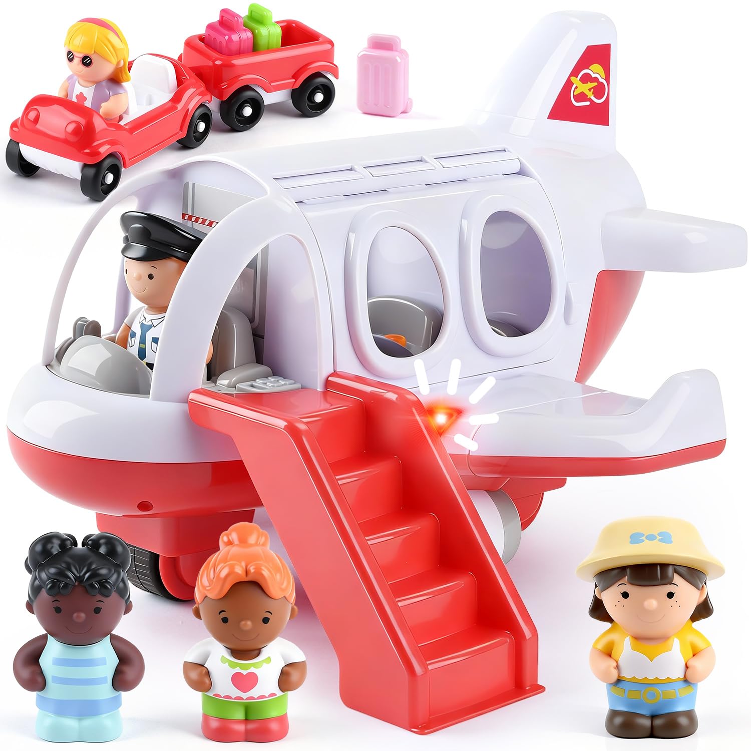 PLAY Airplane Toy red front view with interactive lights for kids