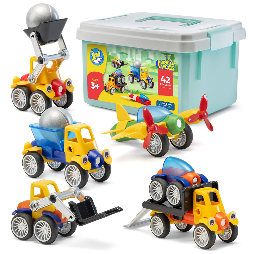 Play Brainy magnetic toy cars set with 42-piece kit inspires imaginative play