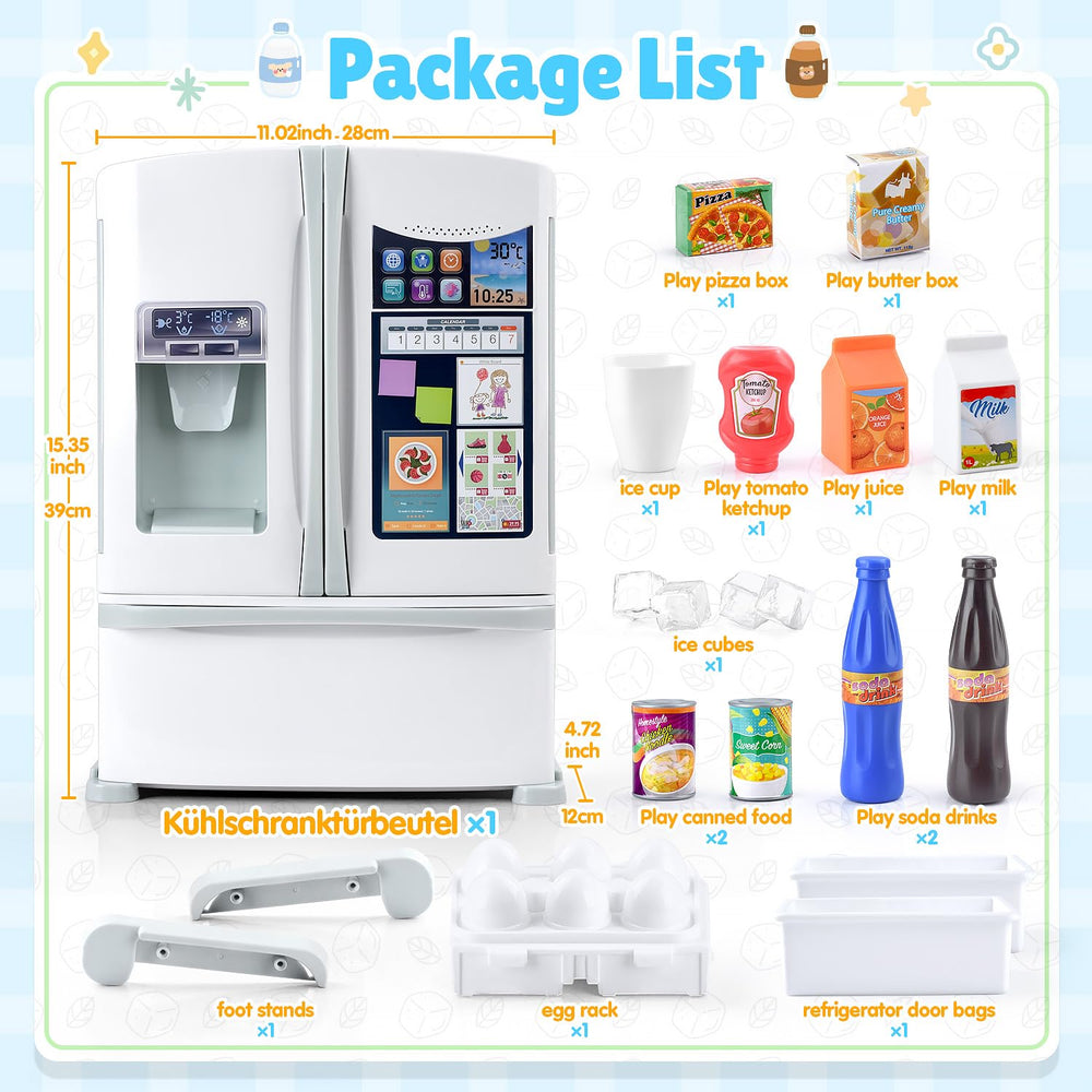 PLAY refrigerator fits in small play kitchens for flexible setups.