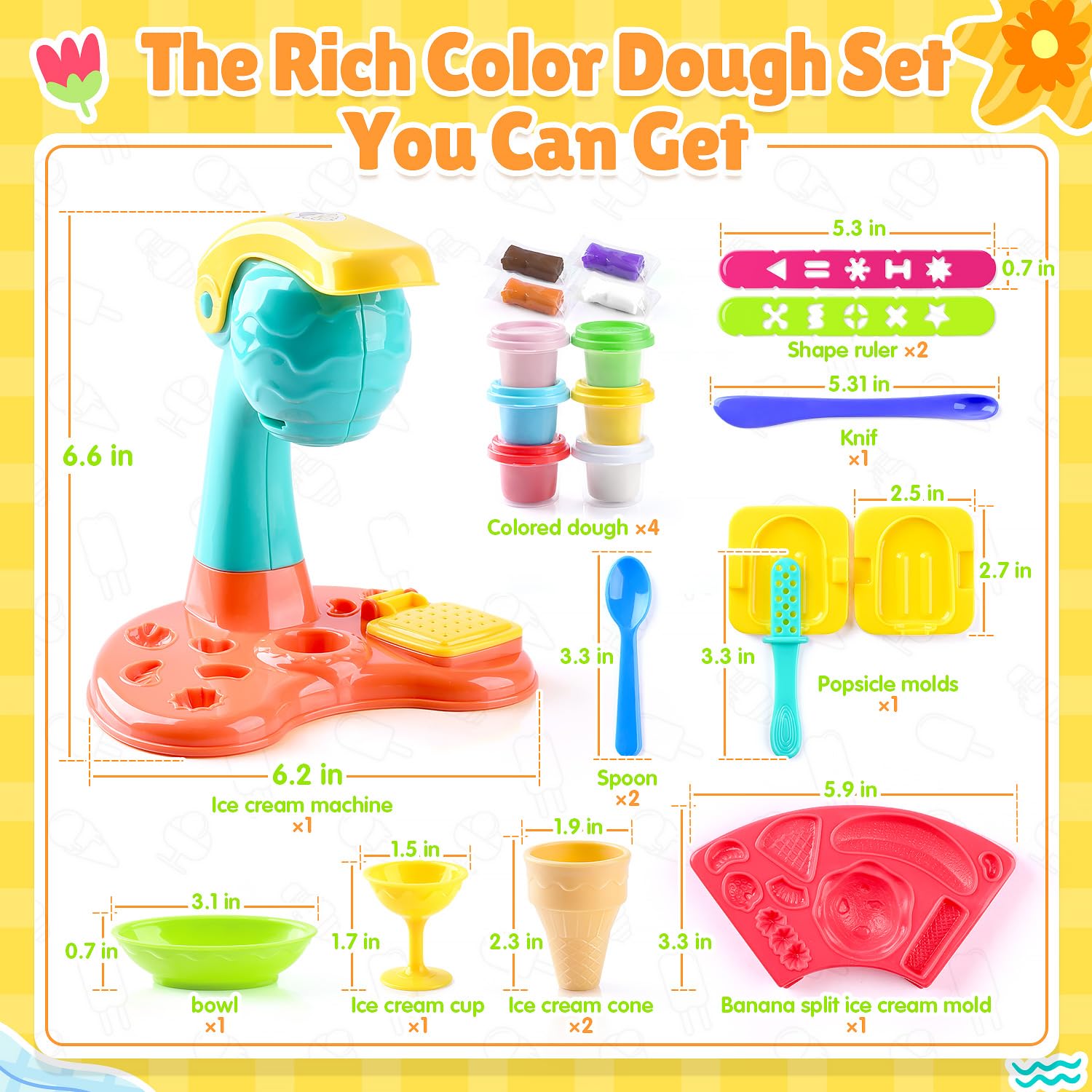 PLAY Clay Dough Set banana split mold adds colorful pretend ice cream scenes