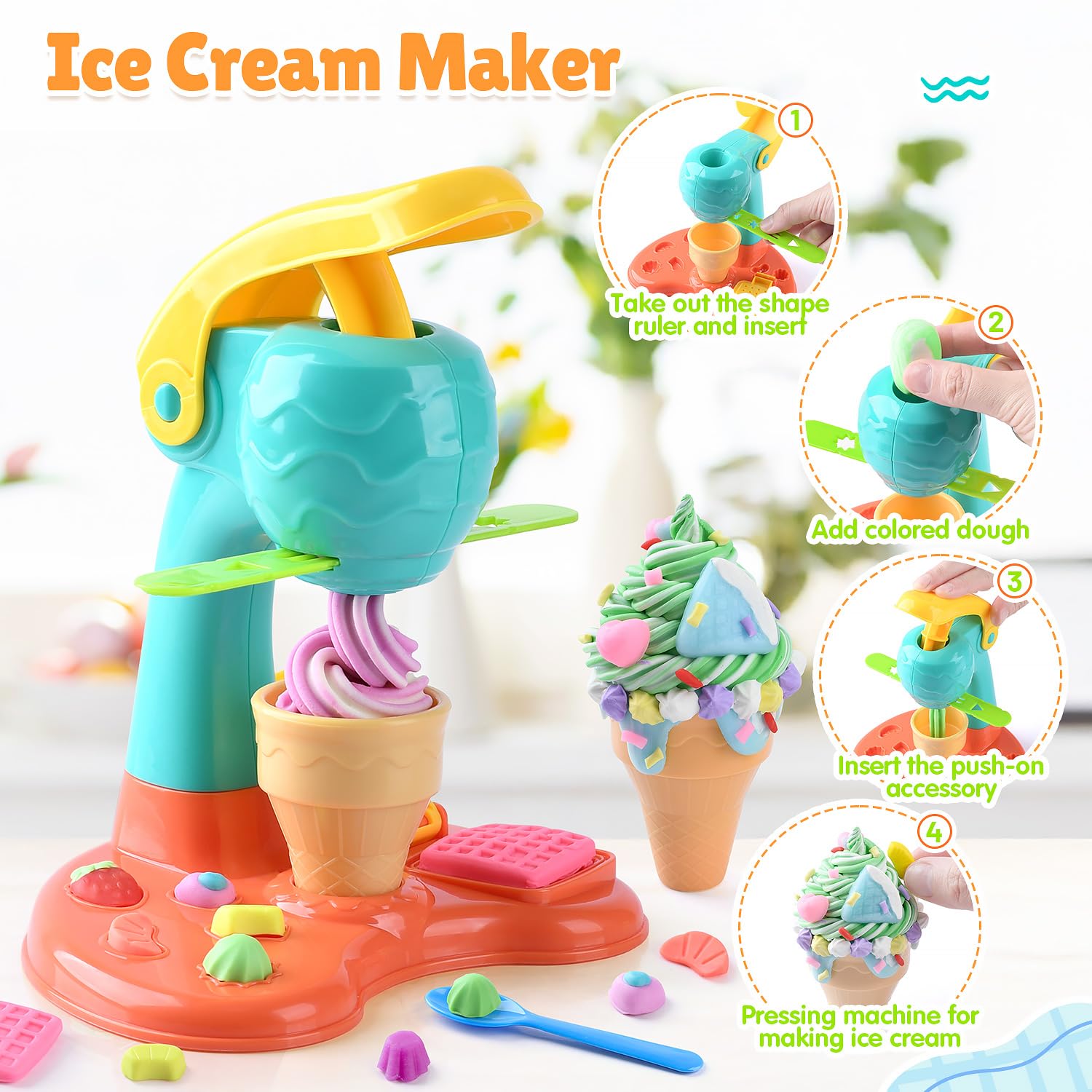 PLAY Clay Dough Set ice cream cone mold enhances sensory play and color