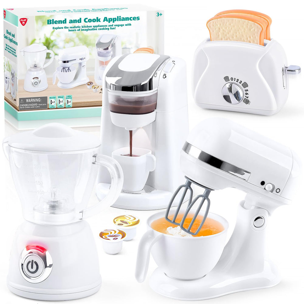 PLAY coffee maker toy with realistic sounds for engaging pretend play and culinary exploration.