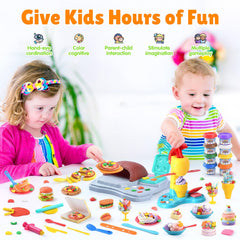 Eight-color PLAY dough cans for vivid color mixing and play.