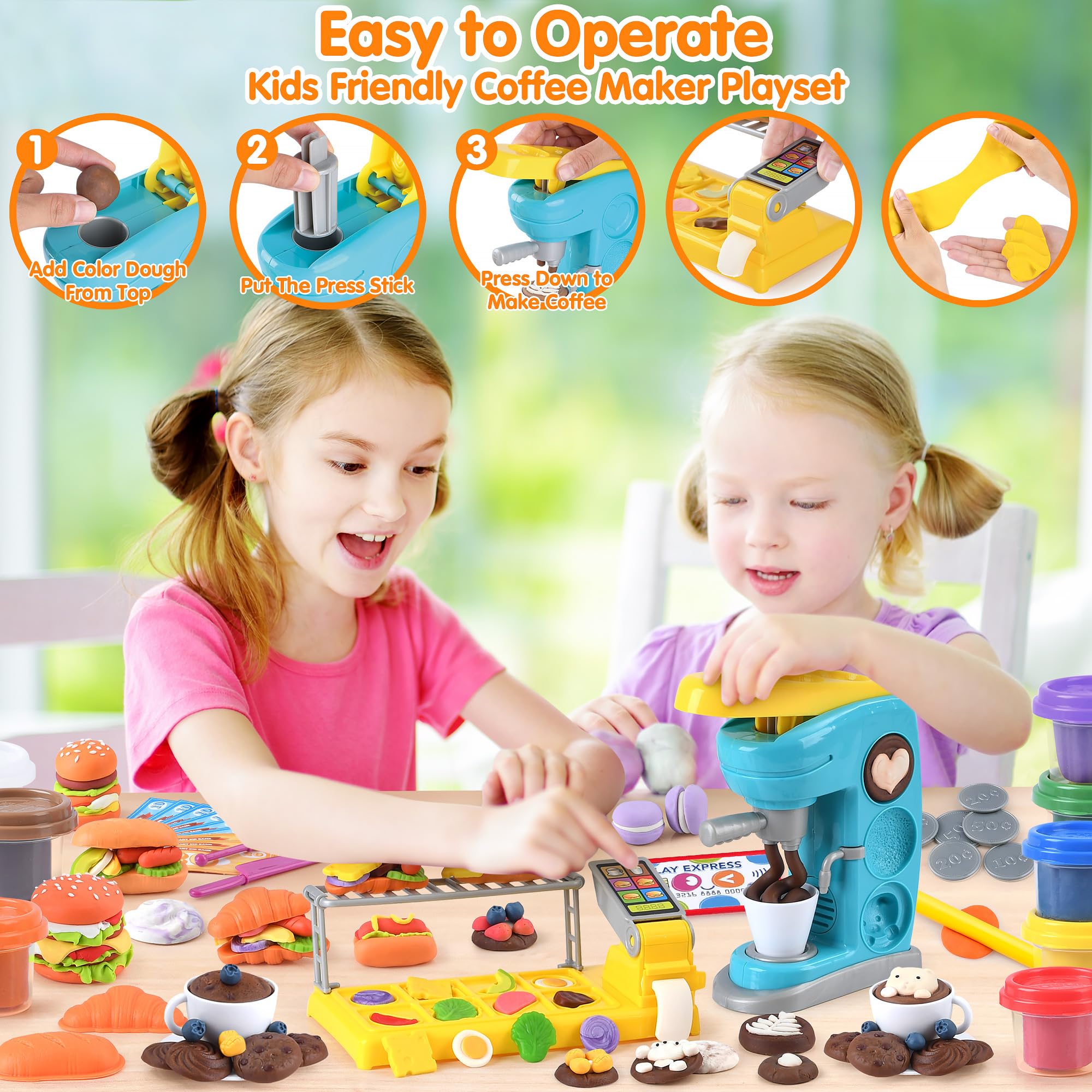 PLAY Color Dough Sets cash register supports role-play shopping and basic counting activities