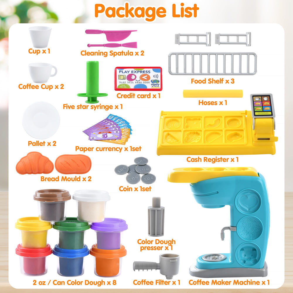 PLAY Color Dough Sets food shelf showcases organized pretend foods for kitchen setup