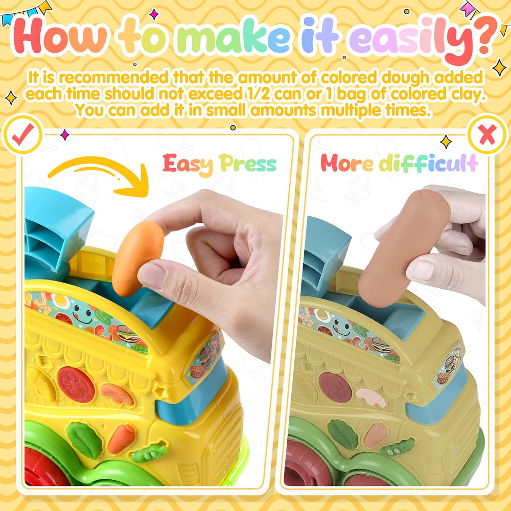 PLAY color dough noodle maker in action encourages creative shapes.