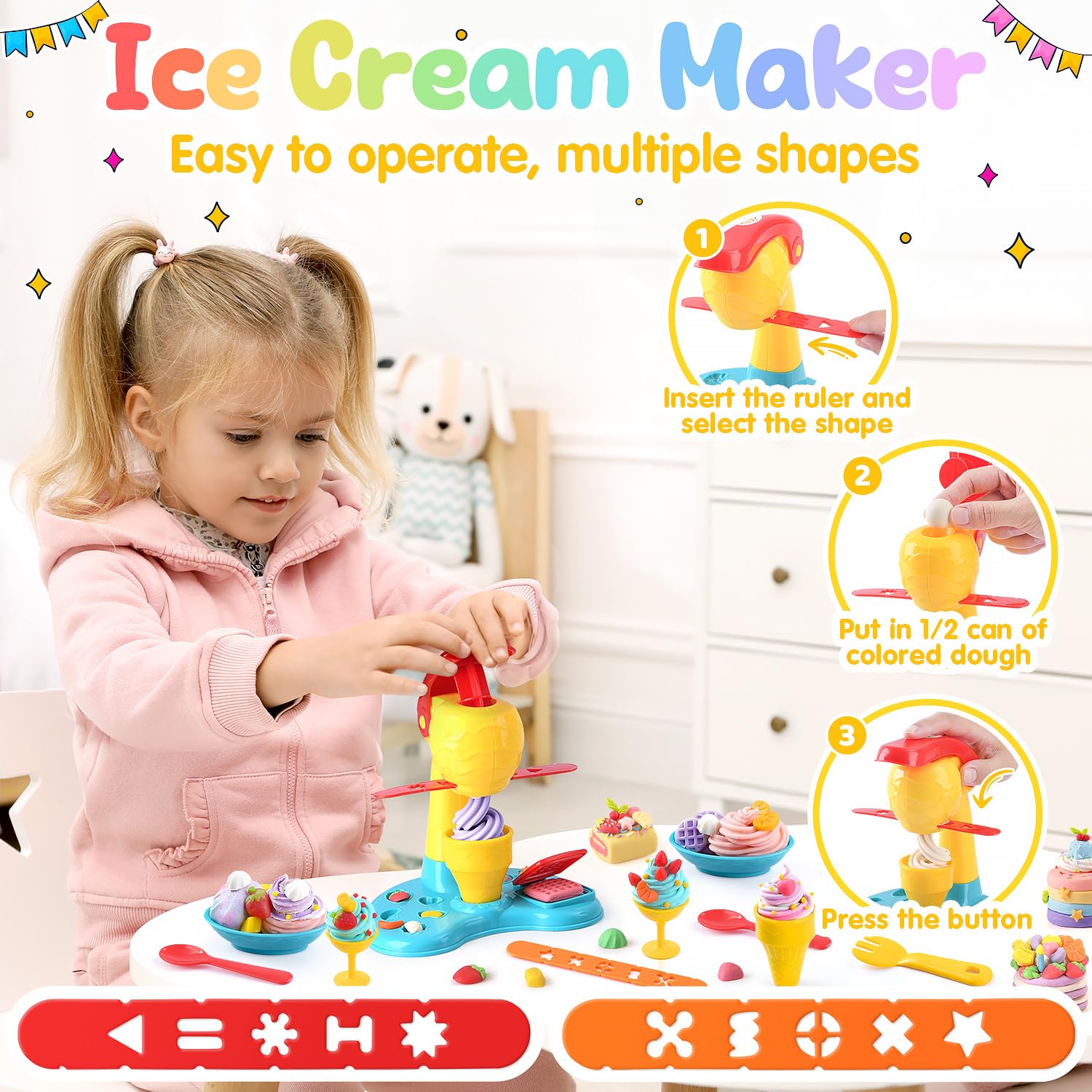 PLAY dessert cups set adds colorful pretend desserts to display.