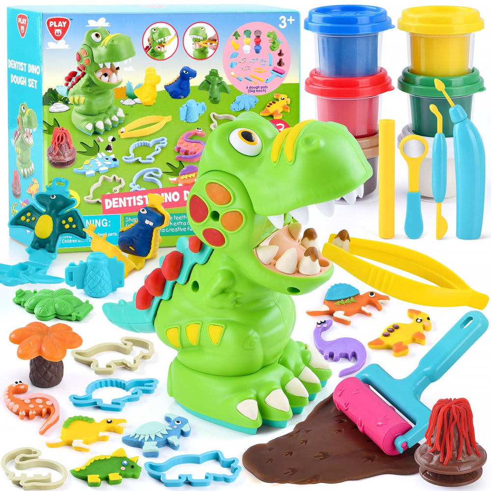 PLAY Dinosaur Clay Set shows big dinosaur figure with tools for imaginative play