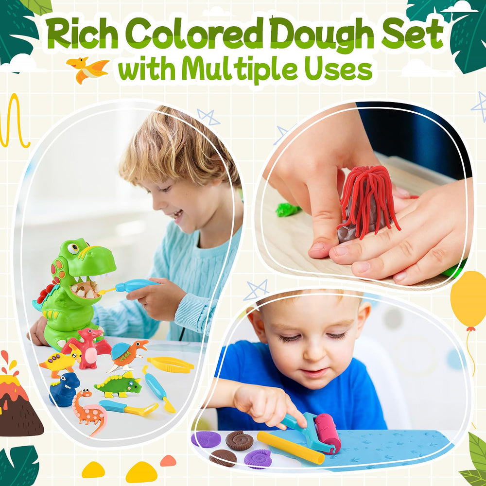 PLAY Dinosaur Clay Set six colored dough cans for vibrant creativity