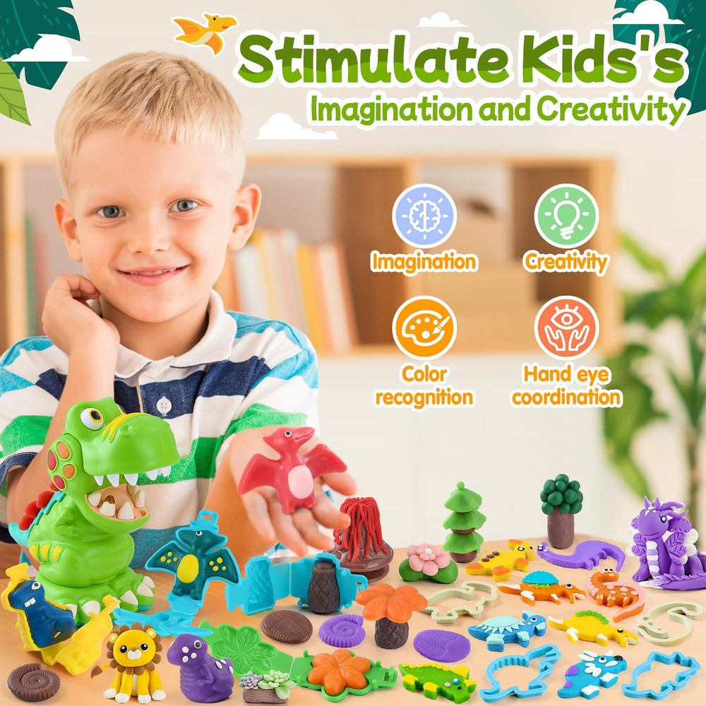 PLAY Dinosaur Clay Set dentist tools for pretend dental checkups and care