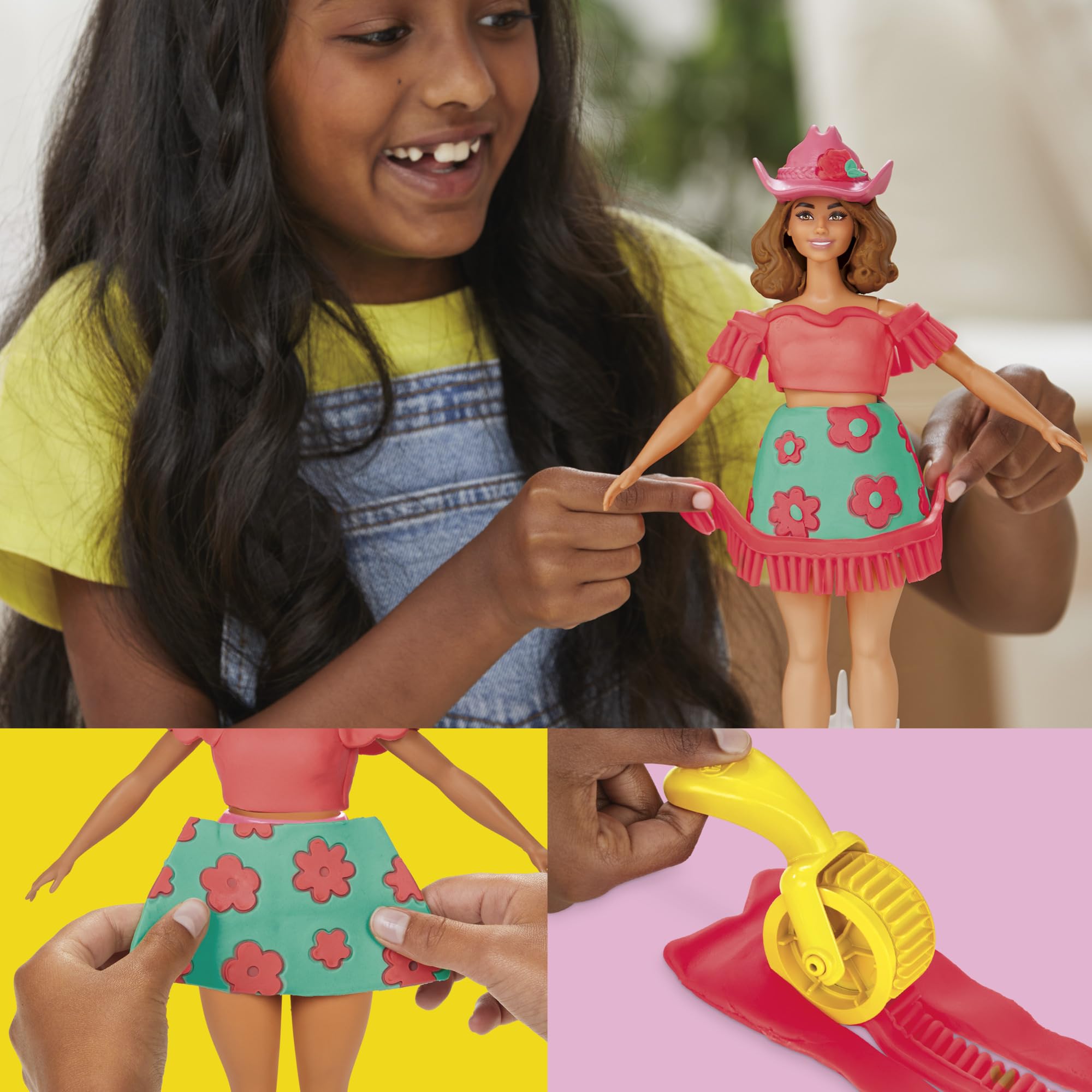 Play-Doh dress-cutters shaping Barbie outfits with clean edges