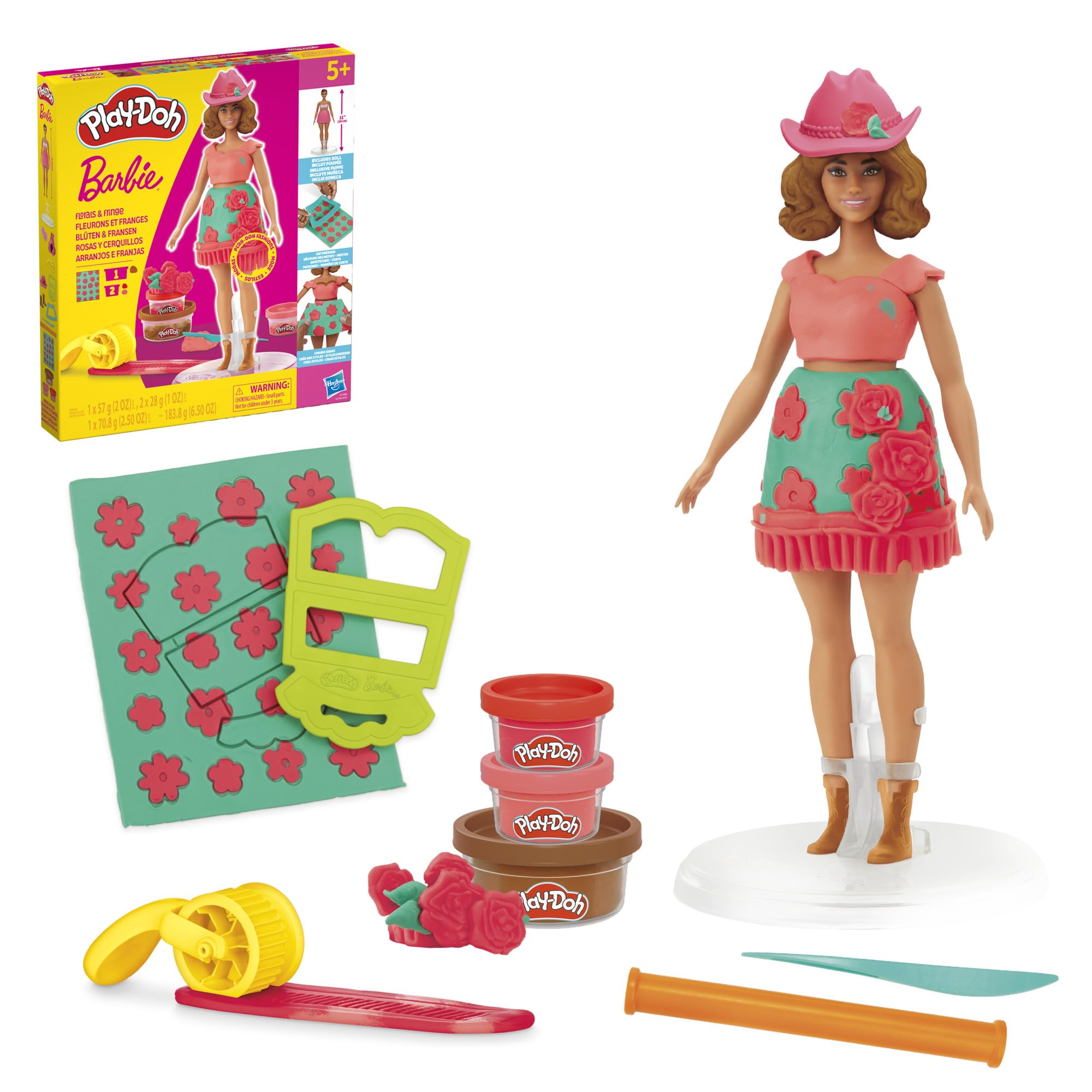 Play-Doh Barbie Florals and Fringe Set displays colorful fashion play for Barbie