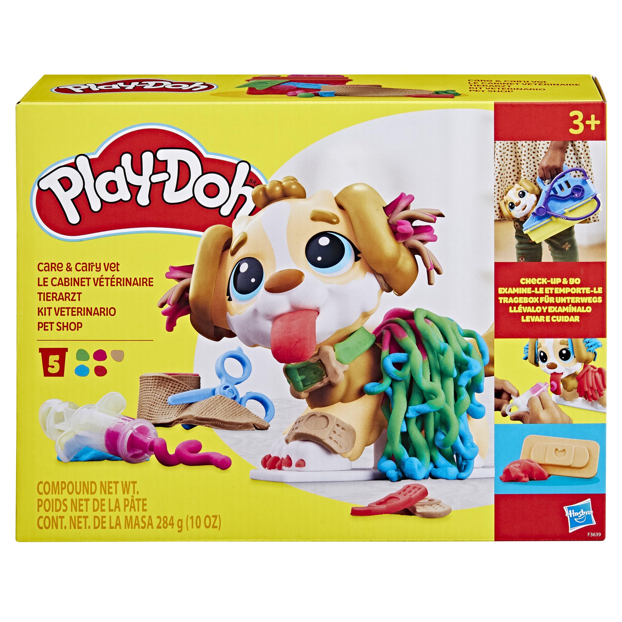 Play-Doh Care 'n Carry grooming tools set for stylish pup hair.