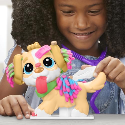 Play-Doh Care 'n Carry pup grooming with colors.