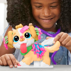 Play-Doh Care 'n Carry pup grooming with colors.