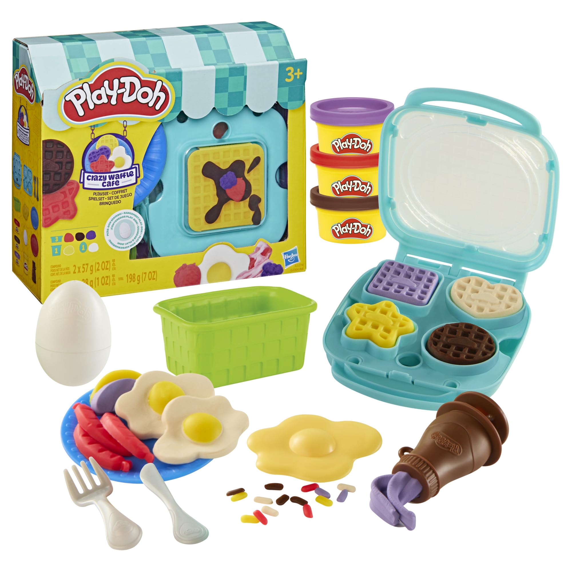 Play‑Doh Crazy Waffle Cafe packaging showing contents and colorful branding for easy gift choice