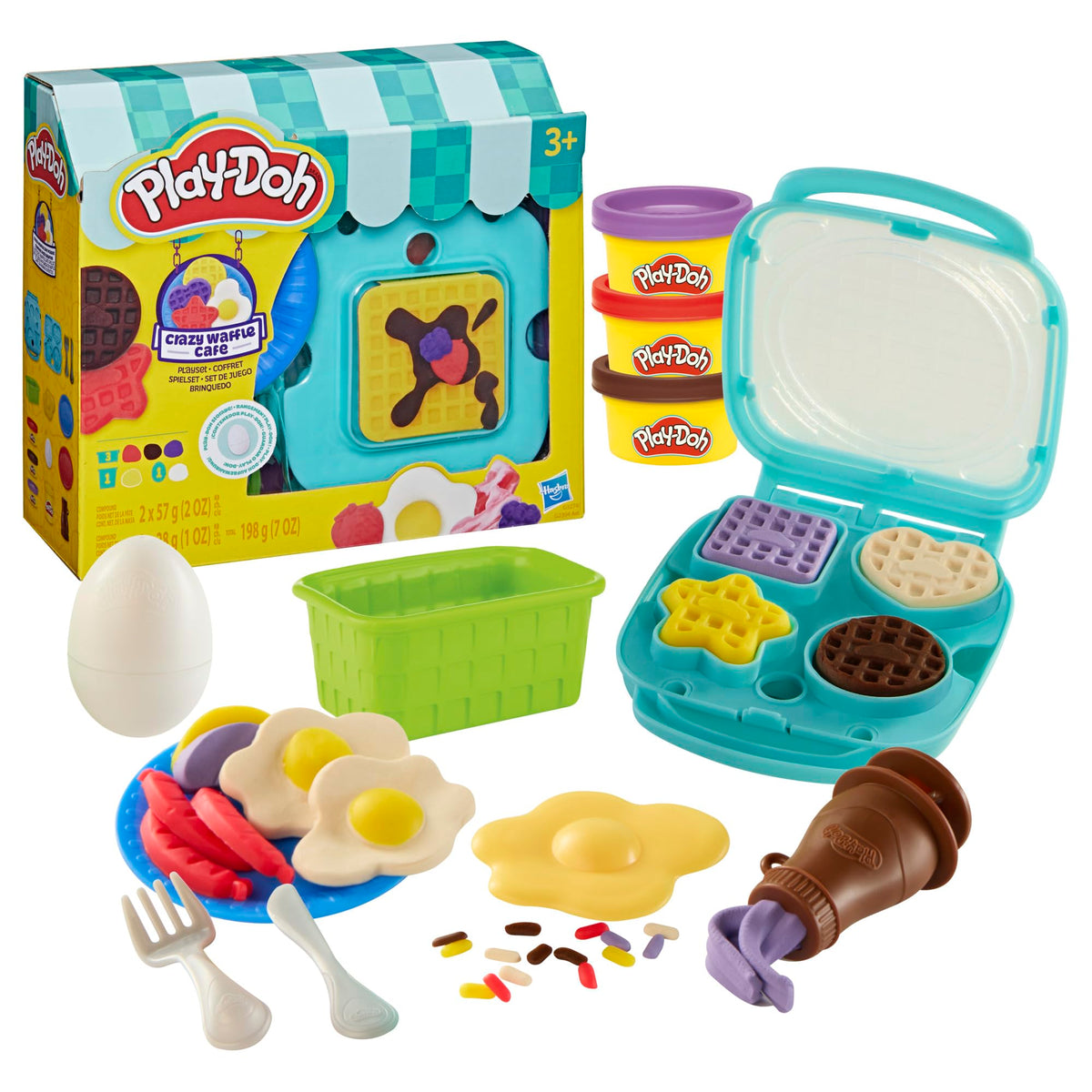 Play‑Doh Crazy Waffle Cafe packaging showing contents and colorful branding for easy gift choice