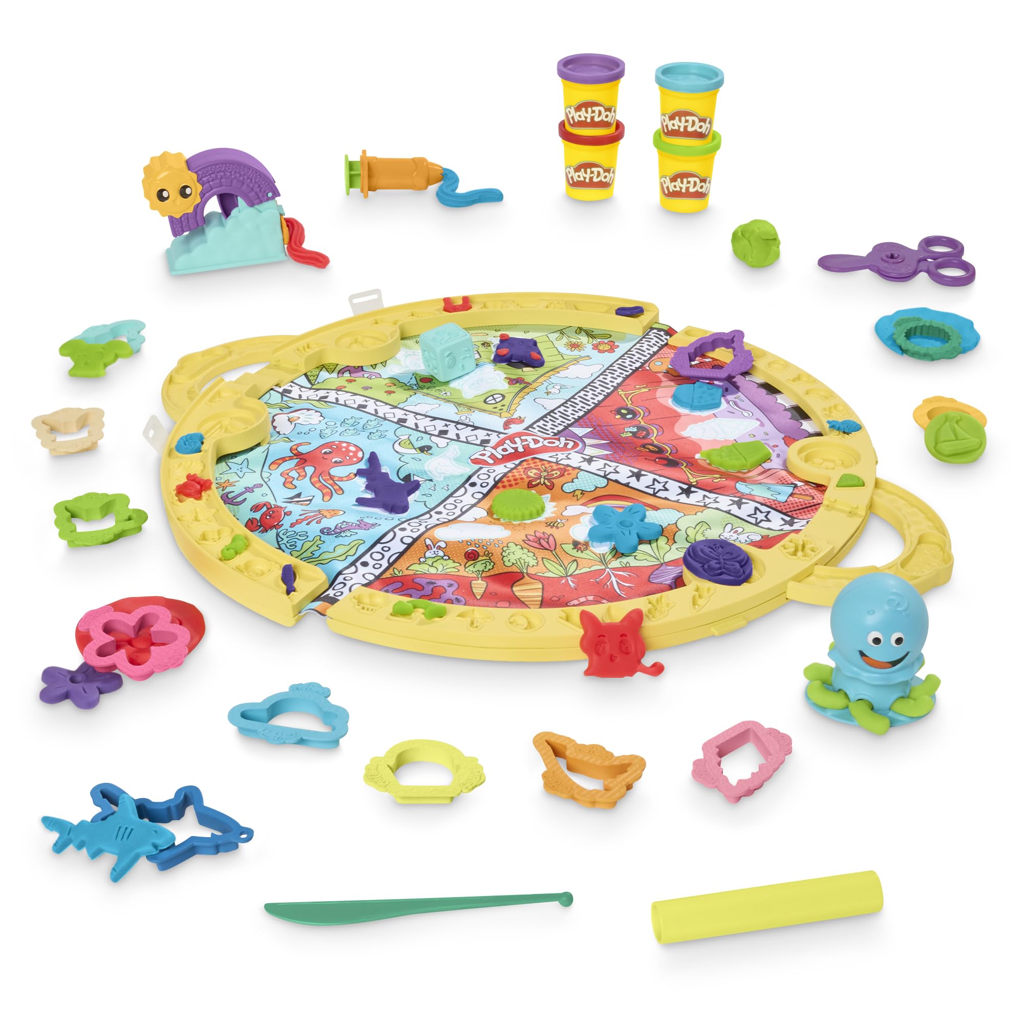 Play-Doh Fold & Go Playmat folded into bag for quick cleanup