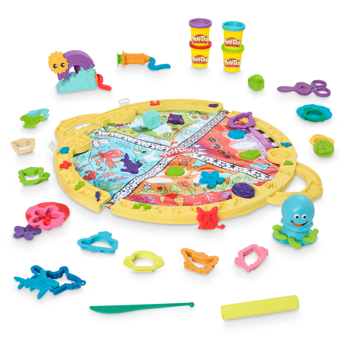 Play-Doh Fold & Go Playmat folded into bag for quick cleanup