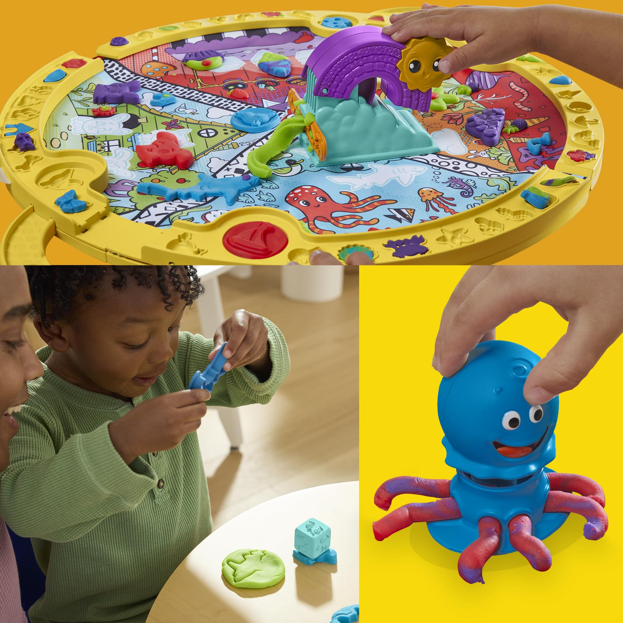 Play-Doh four-sided face stamper creating playful expressions