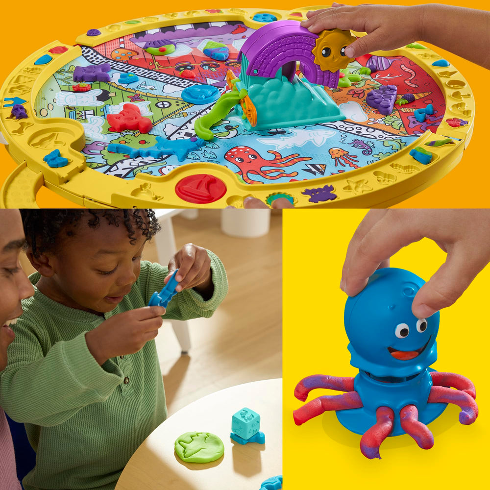 Play-Doh four-sided face stamper creating playful expressions