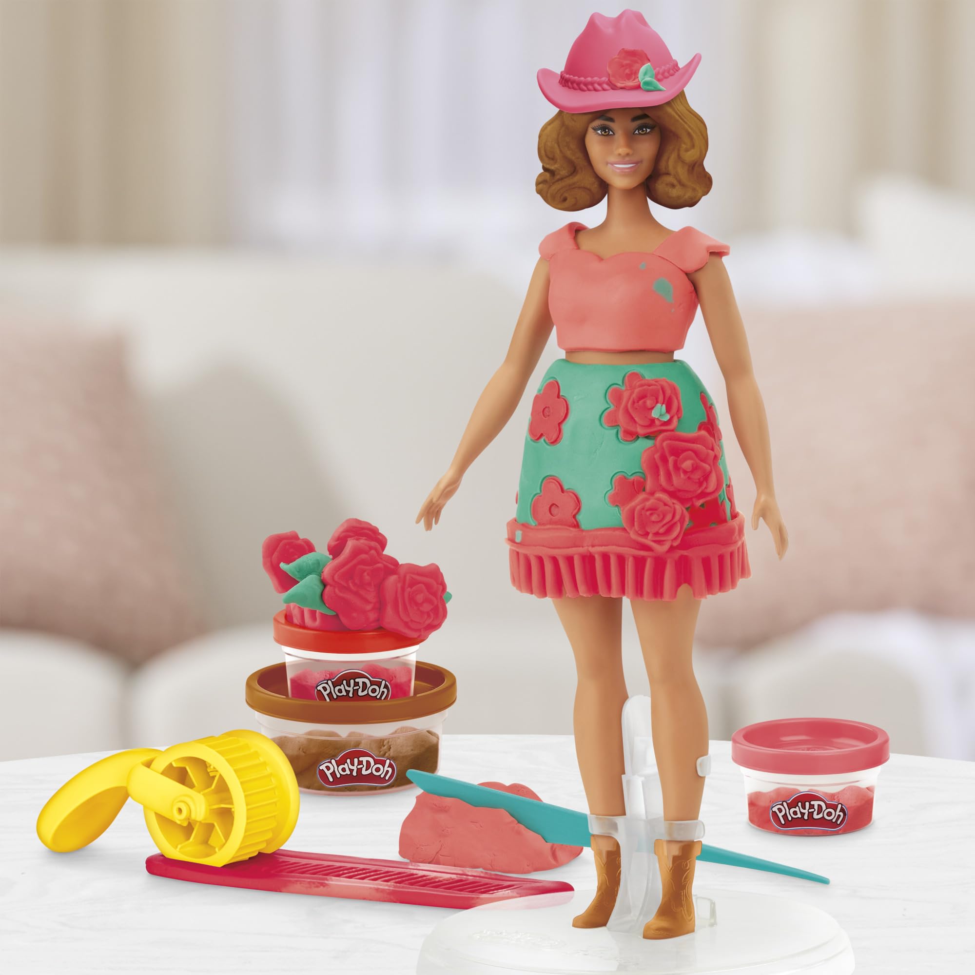 Play-Doh hair-mold creating wavy hairstyles for Barbie