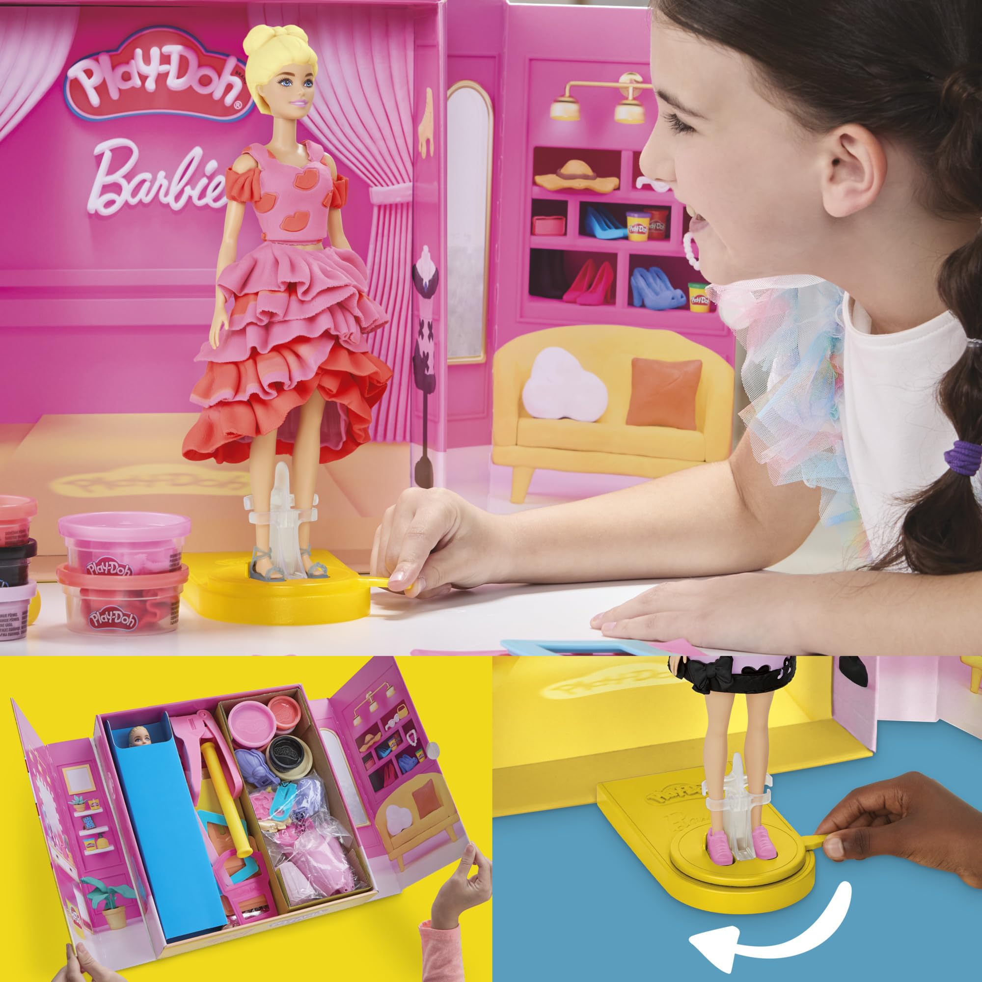Play-Doh pattern sheets fashion design feature pretend fabric designs for stylish doll clothes.