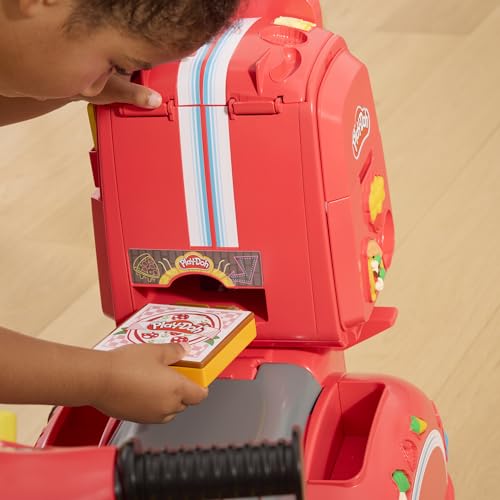 Horn beep feature on Play-Doh Pizza Delivery Scooter during delivery