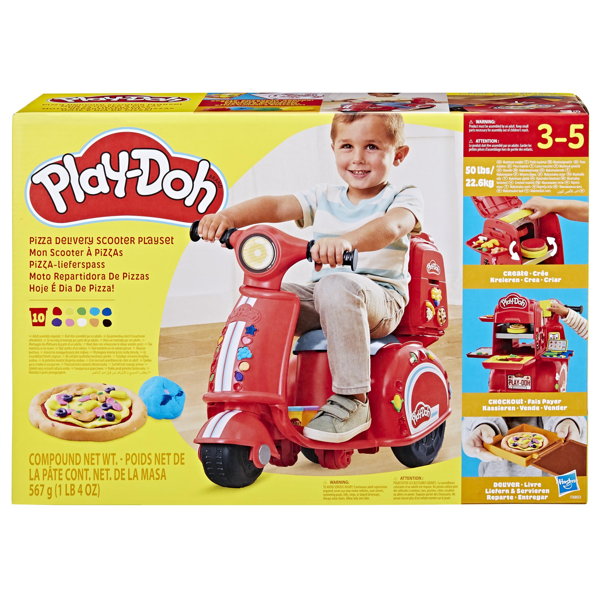 Play-Doh Pizza Delivery Scooter side view with pizza box delivery slot