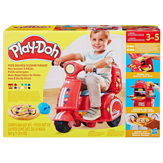 Play-Doh Pizza Delivery Scooter side view with pizza box delivery slot