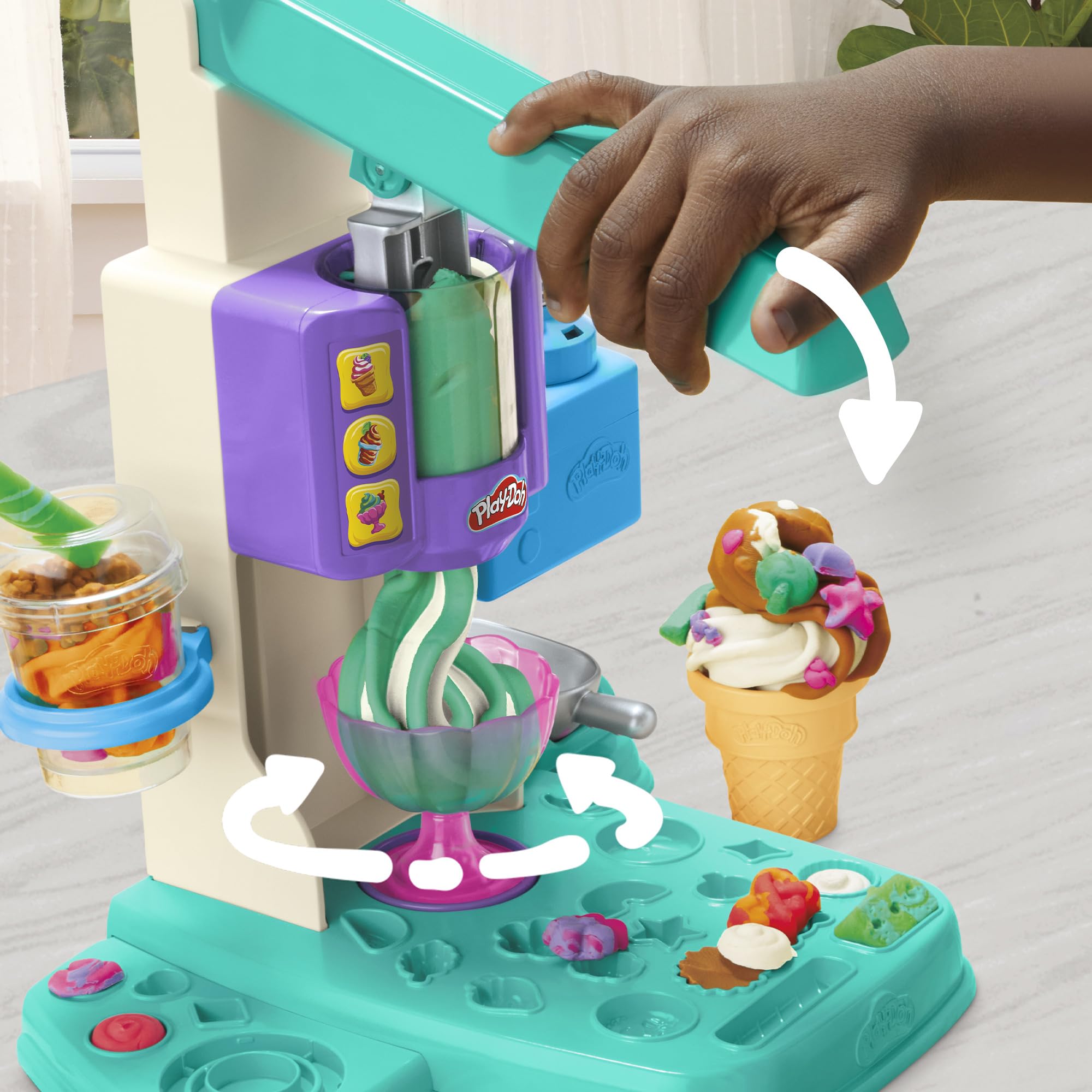 Play-Doh Rainbow Swirl Ice Cream Playset cup spinner showcases colorful swirls
