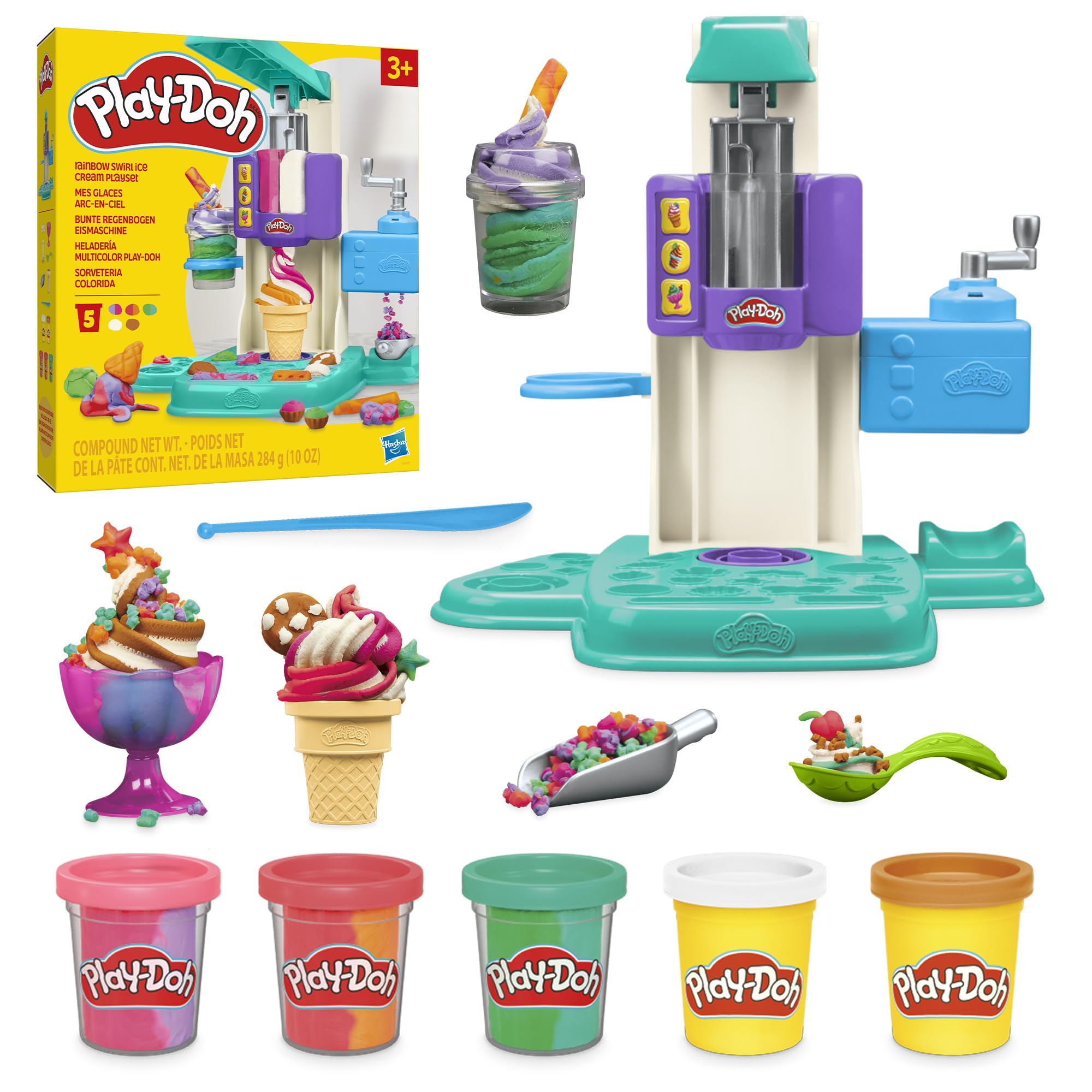 Play-Doh Rainbow Swirl Ice Cream Playset main unit ready for creative pretend play