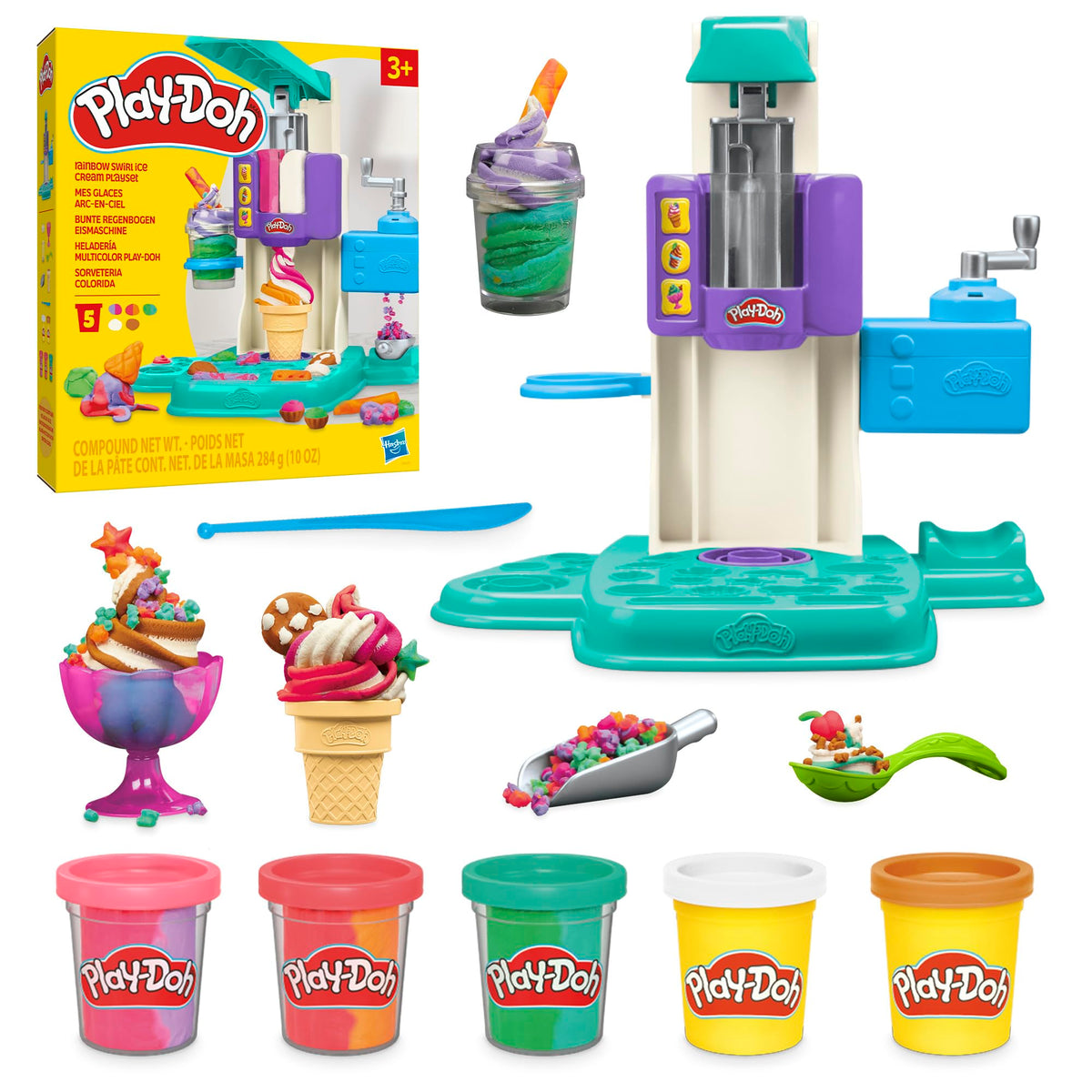 Play-Doh Rainbow Swirl Ice Cream Playset main unit ready for creative pretend play