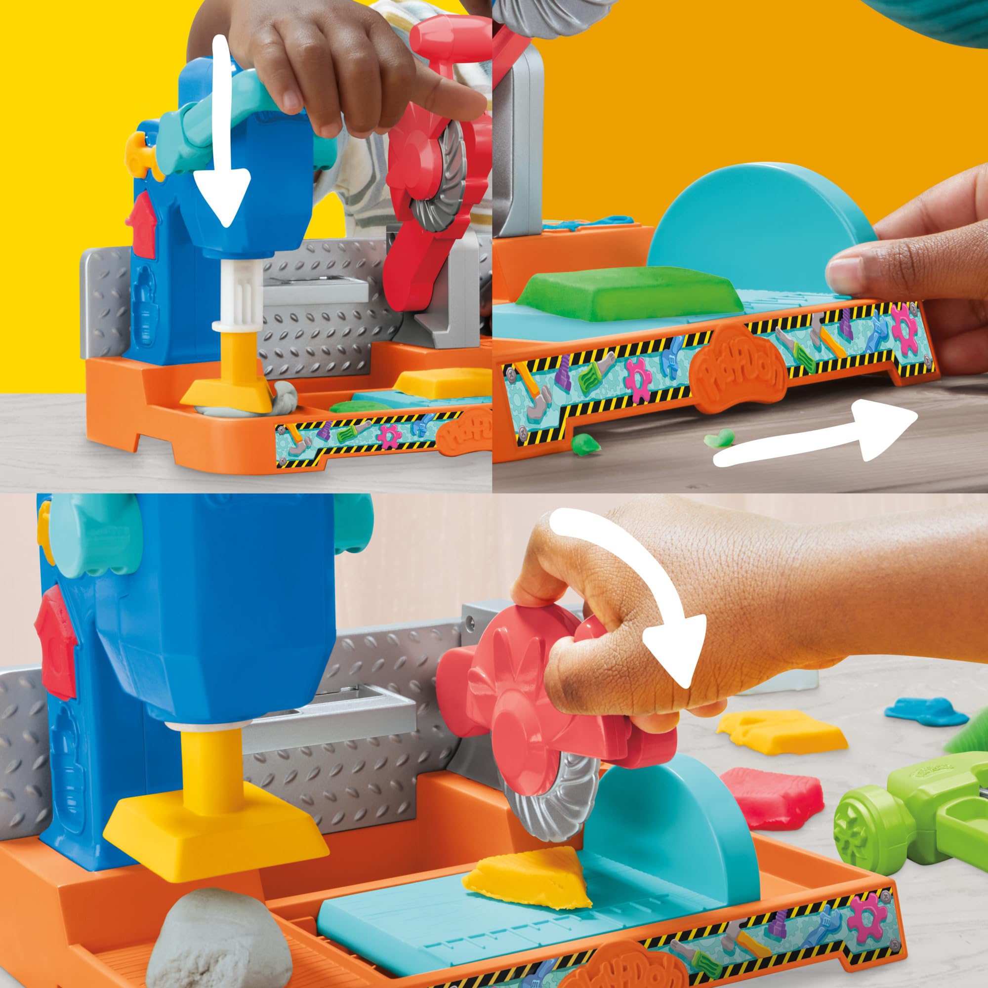 Play-Doh Stamp & Saw Tool Bench slide and saw action for pretend construction