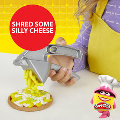 Play-Doh Stamp 'N Top cheese-crank demonstrates shredded cheese texture