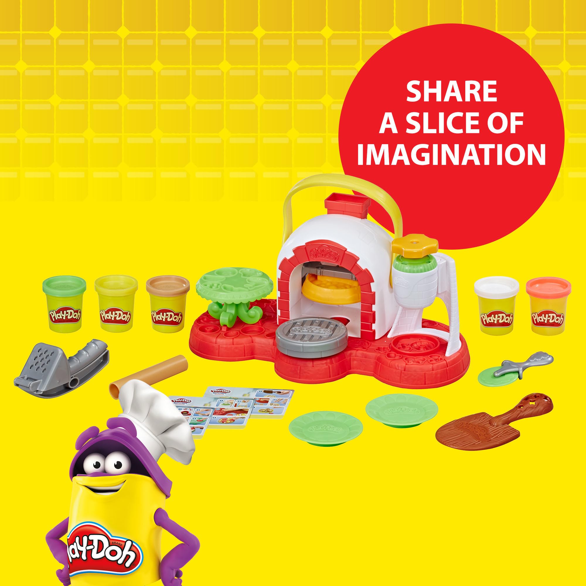 Play-Doh Stamp 'N Top crust-stamping action with dough