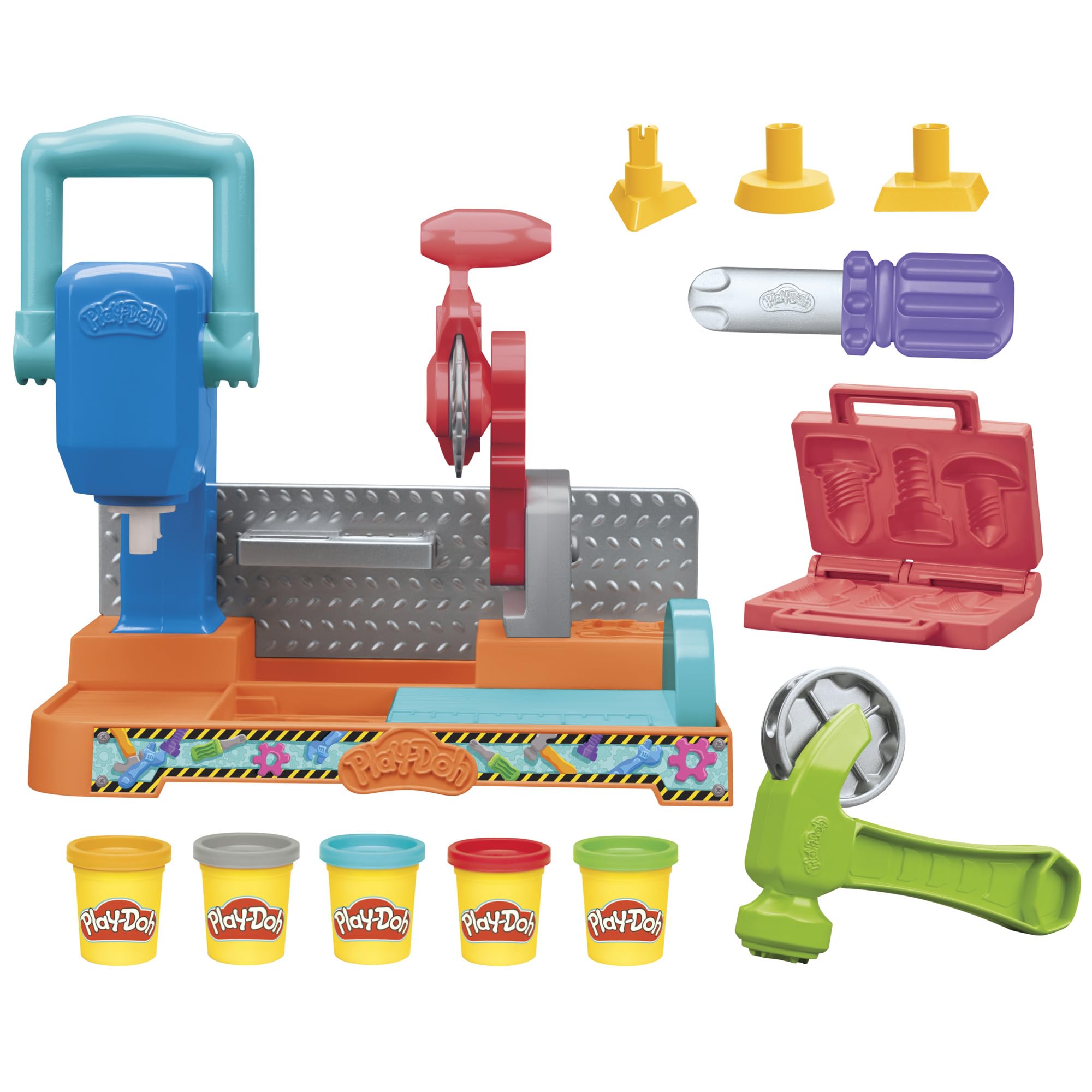 Play-Doh Stamp & Saw Tool Bench in a colorful setup sparks imaginative construction play